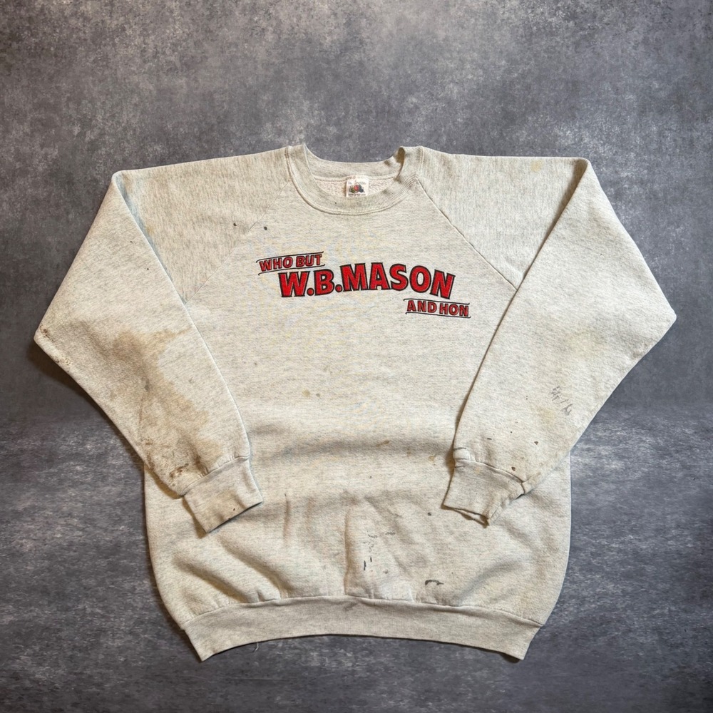 Vintage WB Mason Raglan Crewneck Sweatshirt XL Gray Made‎ in USA